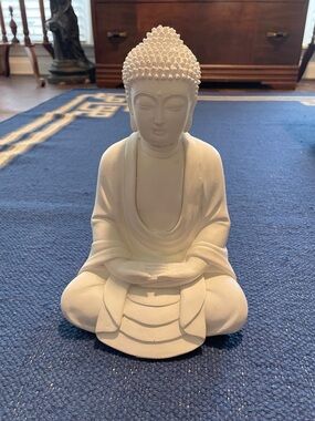 White Buddha Statue Meditation Sculpture - Home Art